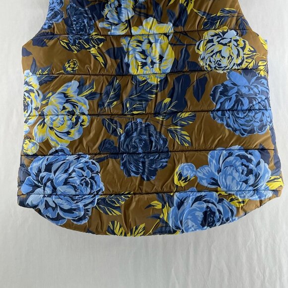 Offline by Aerie Floral Puffer Vest Womens L Full Zip Hooded Quilted Brown Blue - Picture 9 of 13